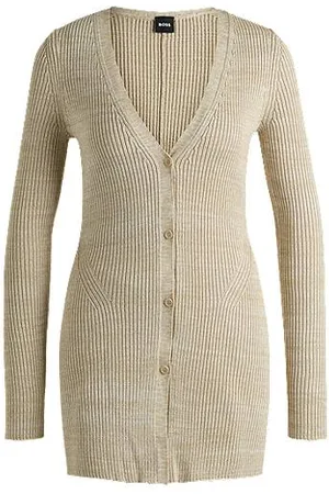 HUGO BOSS Lang cardigan med ribstrikket struktur i mouliné-garn