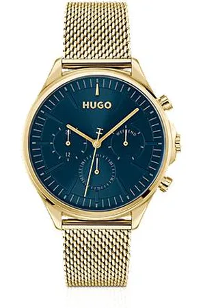 HUGO BOSS Guldfarvet ur med blå urskive