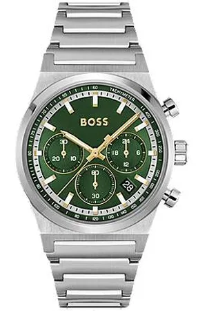 HUGO BOSS Sølvfarvet kronografur med grøn urskive