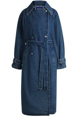 HUGO BOSS Dobbeltradet trenchcoat i mørkeblå denim
