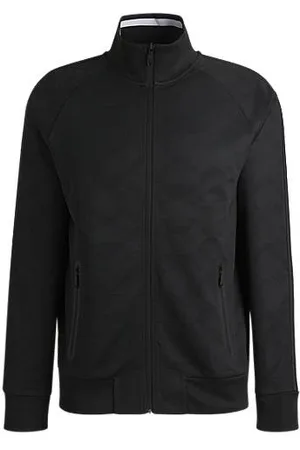 HUGO BOSS Sweatshirt med lynlås, cirkelmønstret jacquard og striber i siden