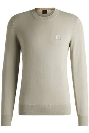 HUGO BOSS Sweater med regular fit i bomuldskashmir og med logomærke