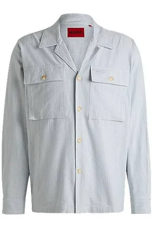HUGO BOSS Yderskjorte med oversize fit i stribet bomuldsblanding med oxfordvævning