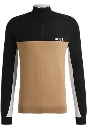 HUGO BOSS Sweater i bomuldsblanding med regular fit og colour-blocking