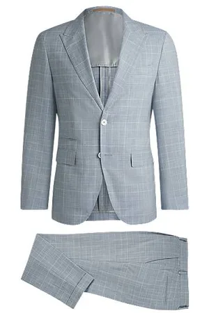 HUGO BOSS Jakkesæt med slim fit i ternet uld, silke og hør