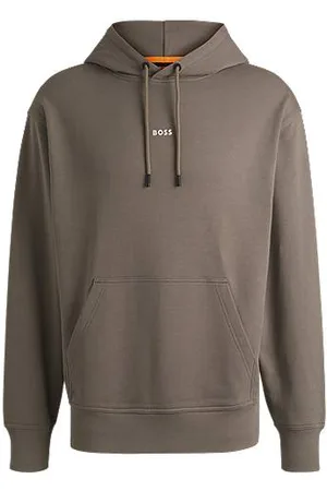 HUGO BOSS Fleecehættetrøje i bomuldsfrotté med logo i kontrastfarve