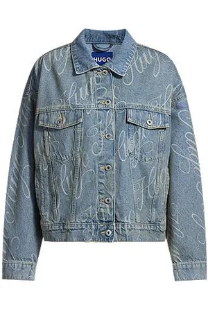 HUGO BOSS Boxy fit jakke i denim uden stræk med logoprint