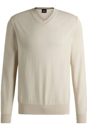 HUGO BOSS Sweater med V-hals i ren bomuld med broderet logo