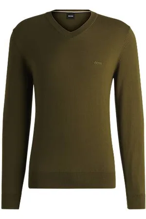 HUGO BOSS Sweater med V-hals i ren bomuld med broderet logo