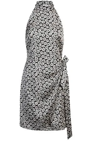 HUGO BOSS Kjole med margueritprint og halterneck samt slå om-detalje
