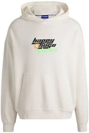 HUGO BOSS Hættetrøje med oversize fit i bomuldsfrotté med Happy -logo
