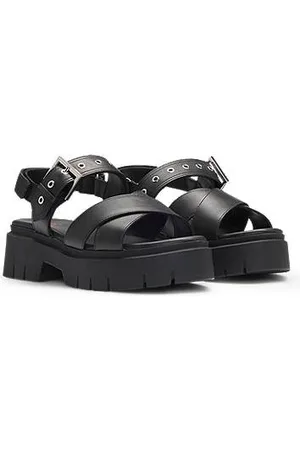 HUGO BOSS Lædersandaler med spænde på remmen og chunky sål