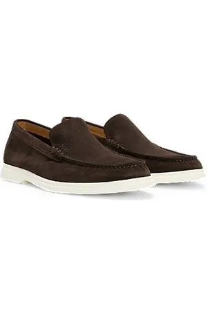 HUGO BOSS Loafers i ruskind med kontrastfarvet ydersål