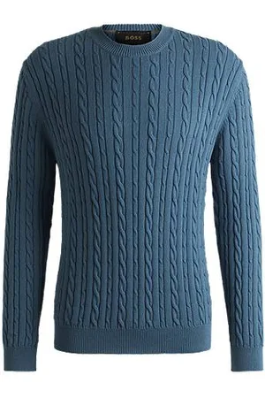 HUGO BOSS Kabelstrikket sweater med relaxed fit i bomuld og kashmir