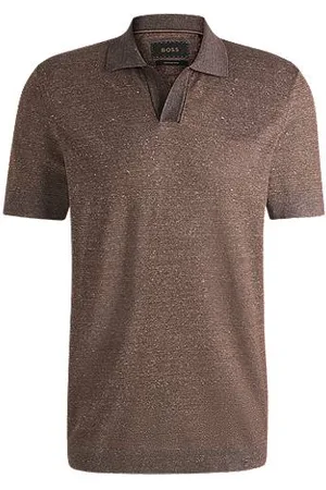 HUGO BOSS Poloshirt med johnny-krave i bomuld, hør og silke