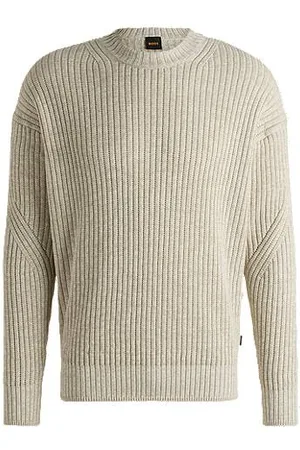 HUGO BOSS Sweater med relaxed fit i moulinébomuld og hør