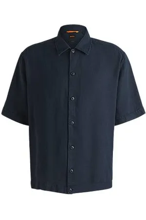 HUGO BOSS Skjorte med relaxed fit i hør med tone-i-tone syninger