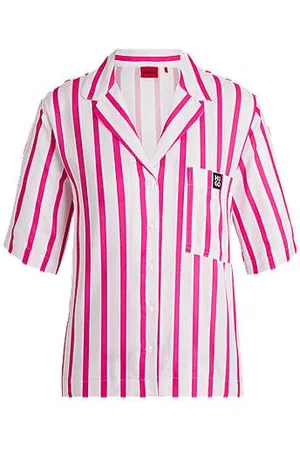 HUGO BOSS Pyjamasskjorte i twill med jacquardstribe