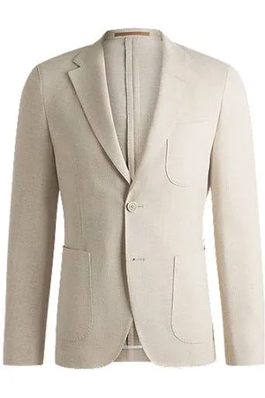 HUGO BOSS Blazer med slim fit i mønstret hør og bomuld
