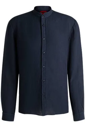 HUGO BOSS Skjorte i hør med slim fit og kinakrave