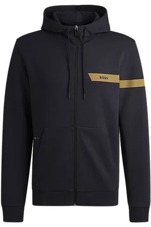 HUGO BOSS Hættetrøje i bomuld med lynlås, stræk og logo