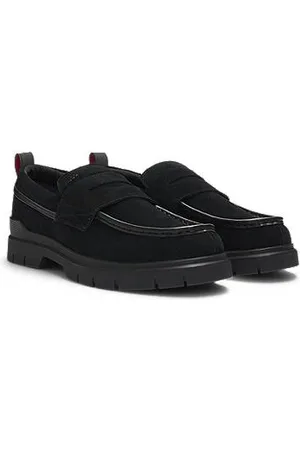 HUGO BOSS Loafers i ruskind med detaljer i imiteret læder
