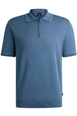 HUGO BOSS Sweater i hørblanding med lynlåsstolpe