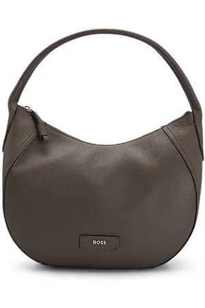 HUGO BOSS Skuldertaske i kornet læder med logobogstaver