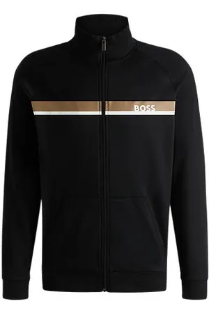 HUGO BOSS Jakke med lynlås i bomuldsfrotté med striber