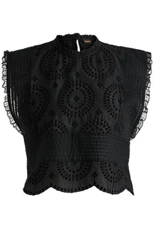 HUGO BOSS Skjorte med regular fit i bomuld med broderi og plisseringer