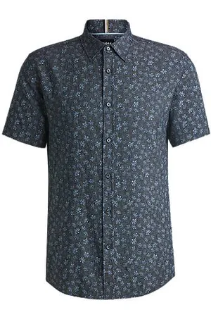 HUGO BOSS Slim fit skjorte i blomstret hør med stræk