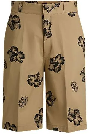 HUGO BOSS Shorts med baggy fit i bomuldstwill med stræk og hibiscusprint