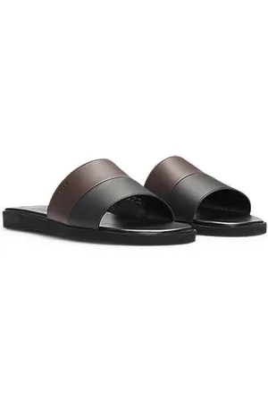 HUGO BOSS Badesandaler i imiteret læder med tofarvet rem