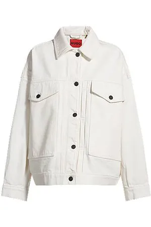 HUGO BOSS Jakke med oversize fit i kraftig hvid denim