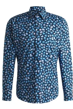 HUGO BOSS Skjorte med regular fit i bomuldspoplin med stræk og blomsterprint