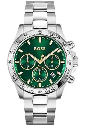 HUGO BOSS Kronografur i sølvtone med grøn urskive