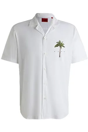 HUGO BOSS T-shirt med relaxed fit i bomuld med palmeprint