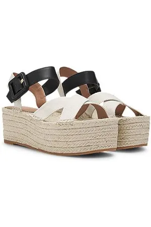 HUGO BOSS Espadriller med platformssål i læder og med kanvasremme