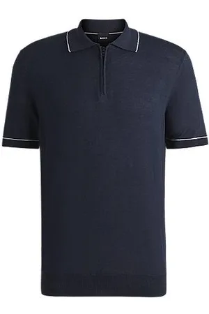 HUGO BOSS Sweater i hørblanding med lynlåsstolpe