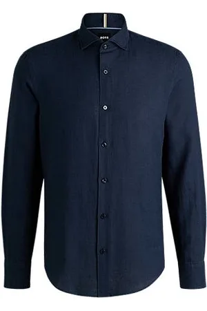 HUGO BOSS Casual fit skjorte i hør med viftekrave