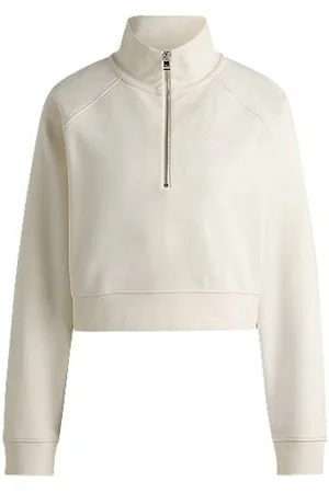 HUGO BOSS Cropped sweatshirt i bomuldsfrotté med broderet logo