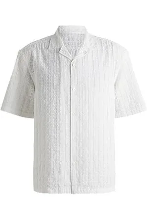HUGO BOSS Skjorte med relaxed fit og broderie anglaise
