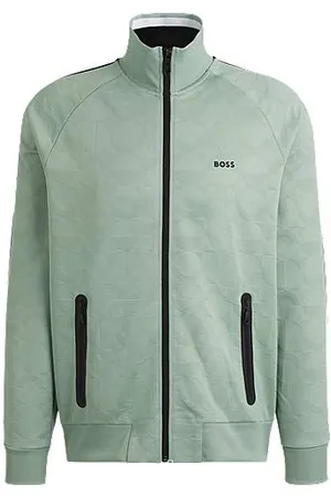 HUGO BOSS Sweatshirt med lynlås, cirkelmønstret jacquard og striber i siden