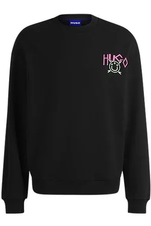 HUGO BOSS Sweatshirt af bomuld med Happy -logo