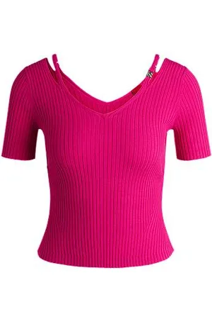 HUGO BOSS T-shirt i rib med udskårne detaljer