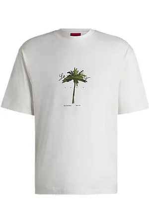HUGO BOSS T-shirt i bomuldsjersey med print af palmetræ