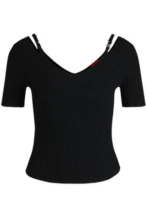 HUGO BOSS T-shirt i rib med udskårne detaljer