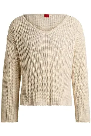 HUGO BOSS Oversize fit sweater med lange ærmer og v-hals