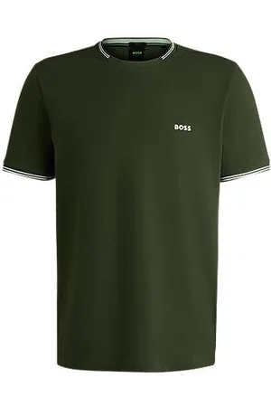 HUGO BOSS Pyjamas-T-shirt med striber og logo i bomuld med stræk