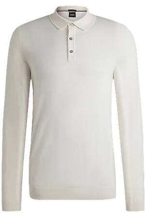 HUGO BOSS Strikket polosweater med lange ærmer i italiensk, ny uld